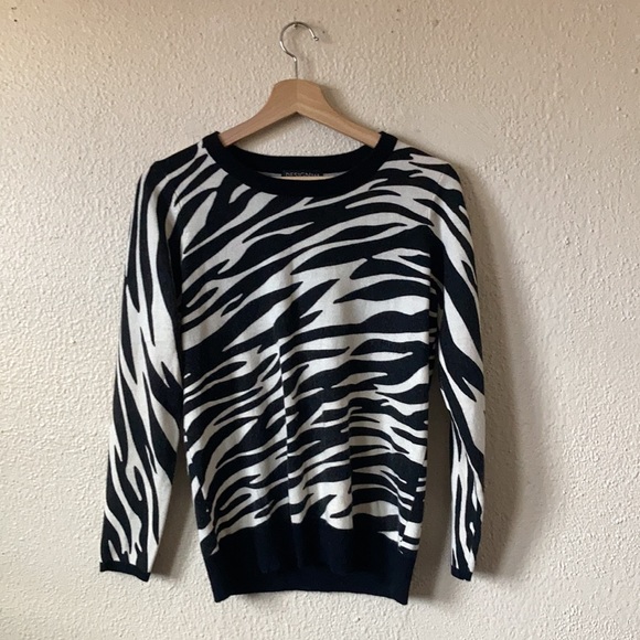 Retro Y2K Zebra Print Sweater Pull Over Black White Size Medium - Picture 6 of 10